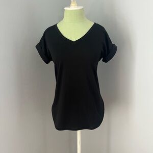 NWT Cupio Cuffed Sleeve Black V-Neck Women's Top
